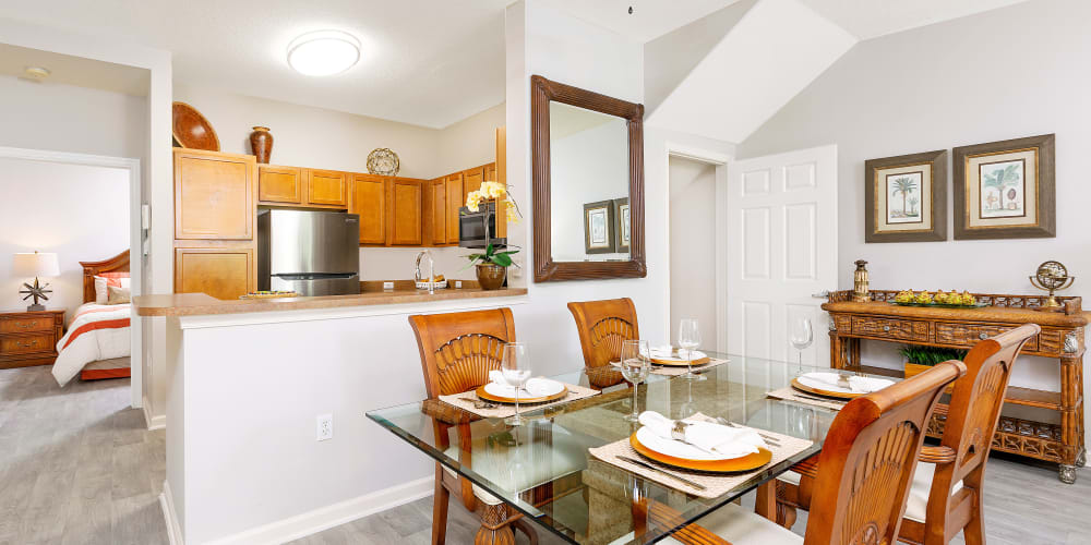 Model dining room at Delray Bay Apartments in Delray Beach, Florida