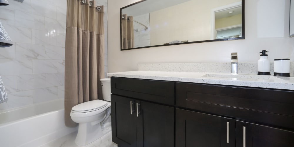 Large counter top in the bathroom giving you tons of space for your morning routine at Winston House in Washington, District of Columbia
