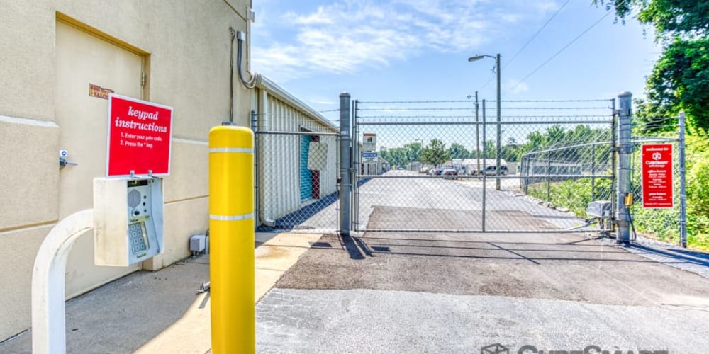 Secure entry gate at Devon Self Storage in Spartanburg, South Carolina