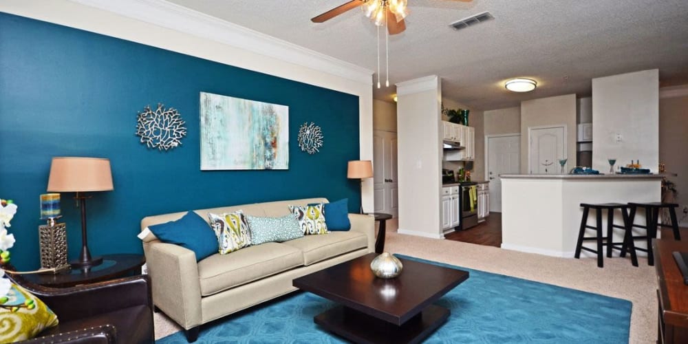 Modern living room in a model home at Artistry at Bethesda Park in Lawrenceville, Georgia