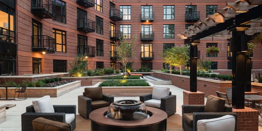 Amazing outdoor firepit area for residents to use on nice cool nights at 700 Constitution in Washington, District of Columbia