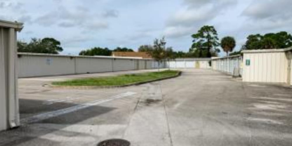 Extra-wide driveways for easy access to outdoor storage units at Devon Self Storage in Port St. Lucie, Florida