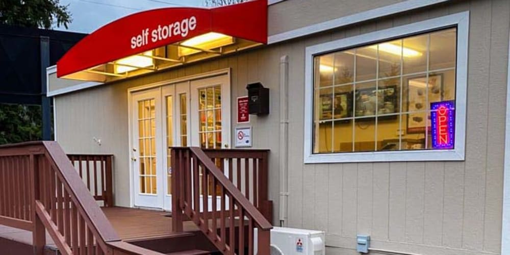 Exterior of the leasing office trailer at Devon Self Storage in North Bend, Washington