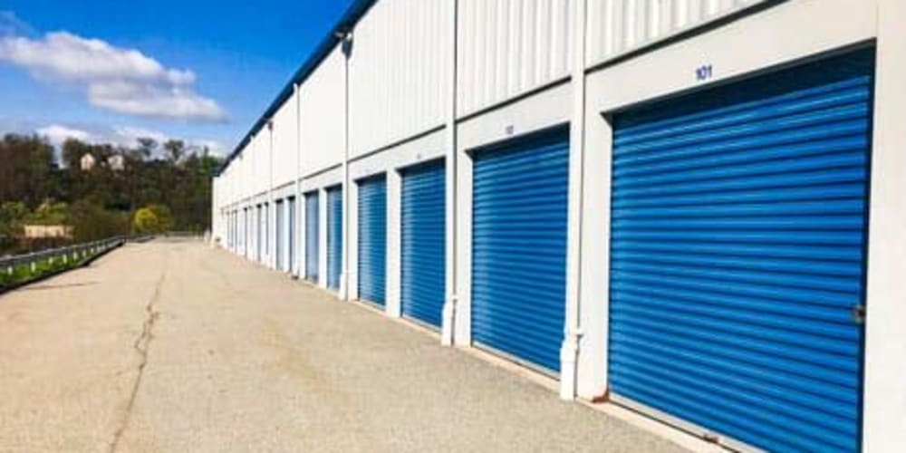 Outdoor storage units in a row at Devon Self Storage in Pittsburgh, Pennsylvania