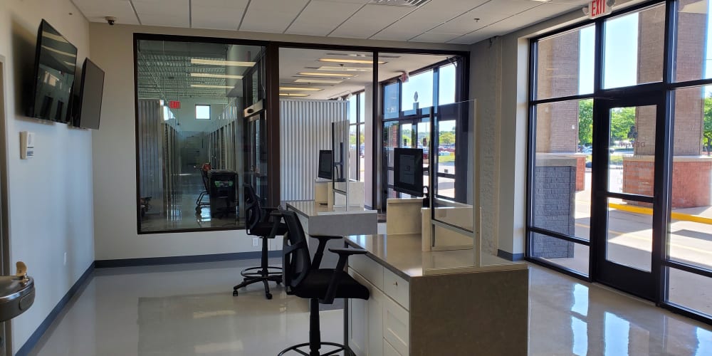 Bright and welcoming leasing office interior at Devon Self Storage in Hazlet, New Jersey