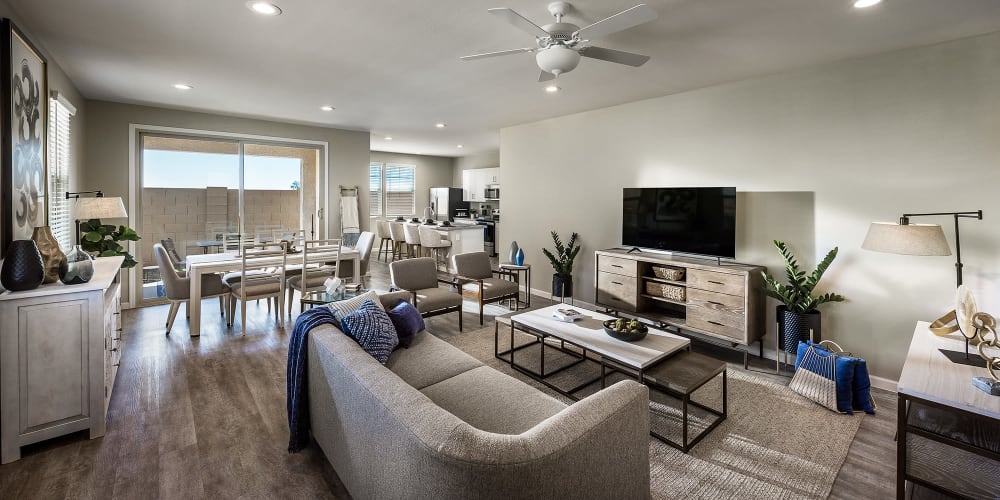 Spacious and well lit living room at Las Casas at Windrose in Litchfield Park, Arizona