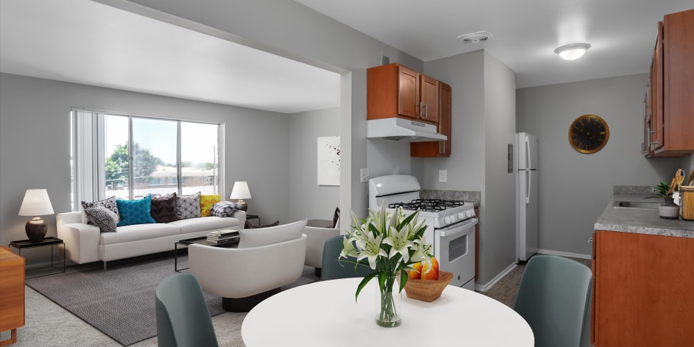 Kitchen amenities at Maple Grove Apartments in Sterling Heights, Michigan