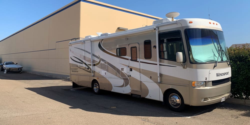 A parked RV stored at Storage Oasis in Santee, California