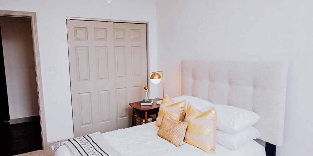 Apartment bedroom at The Laurel Flats in Crawfordsville, Indiana