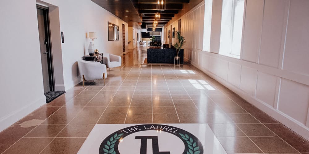 Reception area inside of The Laurel Flats in Crawfordsville, Indiana
