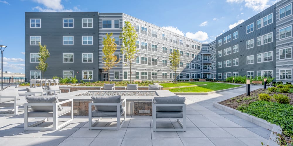 Lounge and lawn outside at The Val in Billerica, Massachusetts