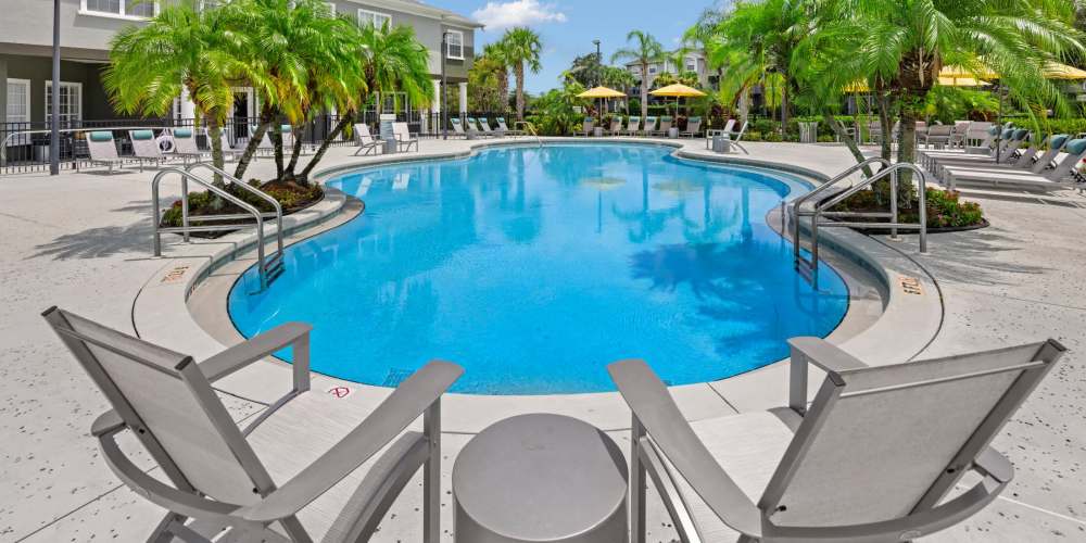 Luxury inground pool with lounge chairs at Pointe Parc at Avalon in Orlando, Florida