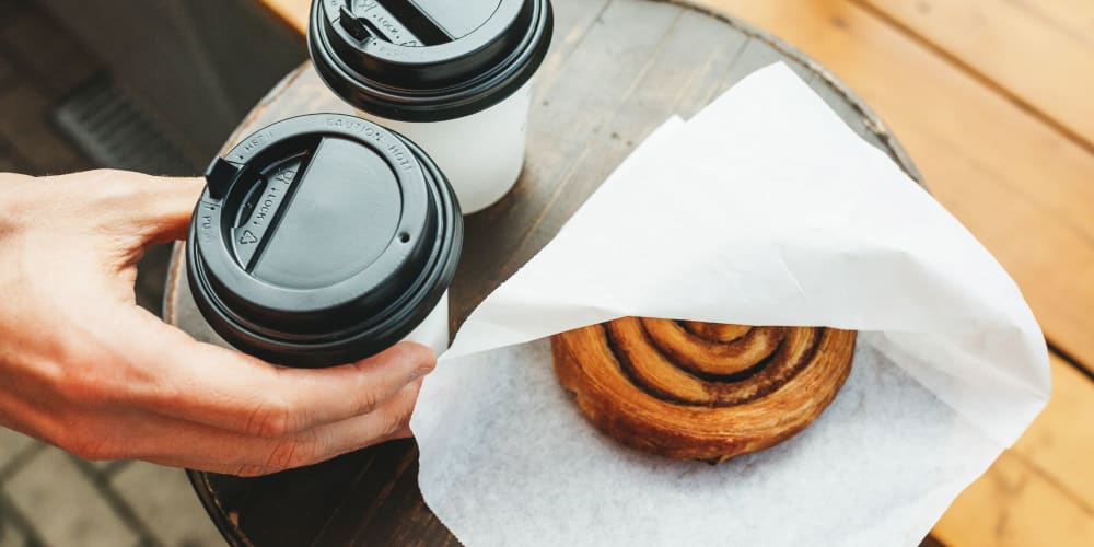 Coffees and a pastry from a shop near Mountain View Apartments in Concord, California