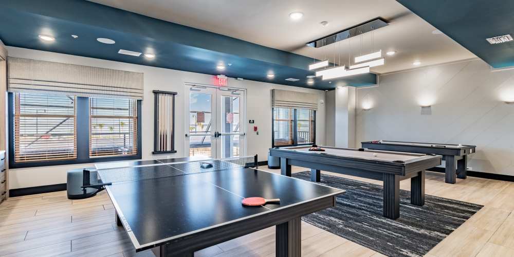 Community clubhouse with pingpong tables at Vue on Lake Monroe in Sanford, Florida