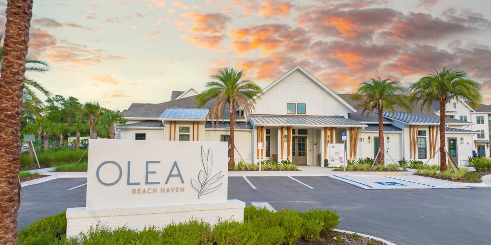Outside clubhouse rendering at Olea Beach Haven in Jacksonville, Florida