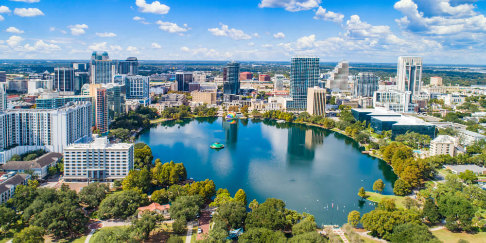Aerial view of downtown near Mallory Square at Lake Nona in Orlando, Florida