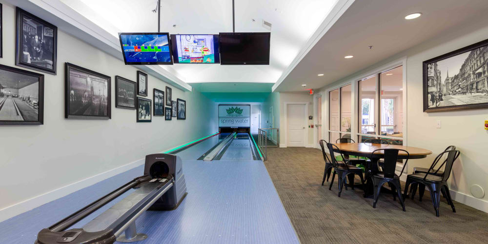 A bowling alley in the community clubhouse at Spring Water Apartments in Virginia Beach, Virginia