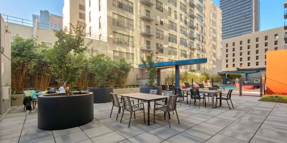 Outdoor lounge with firepit at Josephine DTLA in Los Angeles, California