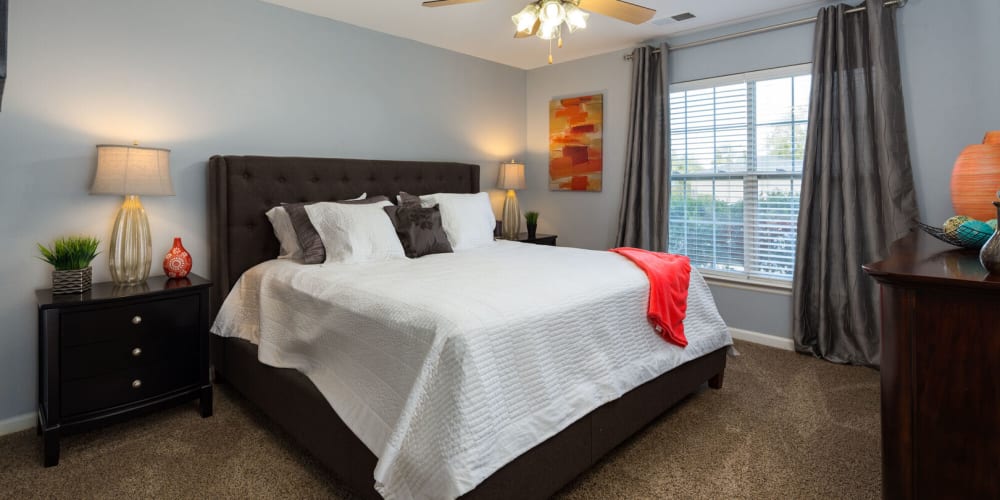 Model apartment bedroom at Riverland Woods in Charleston, South Carolina