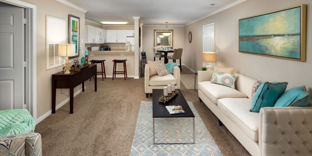 Model apartment living room at Riverland Woods in Charleston, South Carolina
