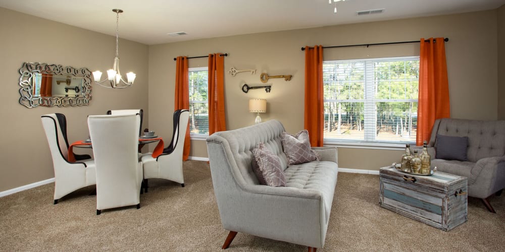 Apartment model living room at Channel Family in Hanahan, South Carolina