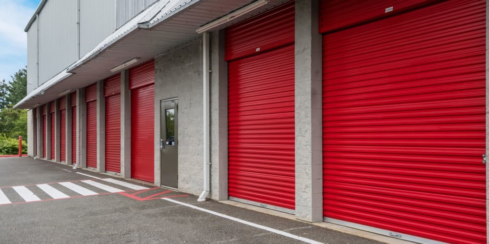 Outdoor drive-up storage units at StorQuest Self Storage in Renton, Washington