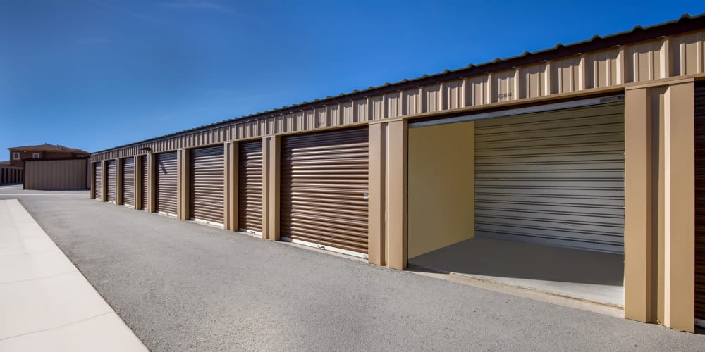 Outdoor drive-up storage units at StorQuest Self Storage in Sparks, Nevada