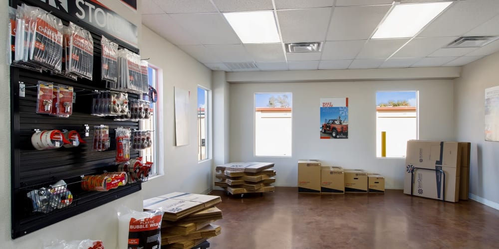 Packing supplies available in the leasing office at StorQuest Self Storage in Ceres, California