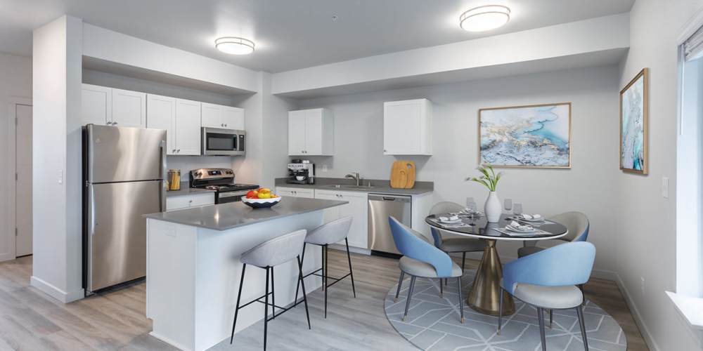 Apartment kitchen and dining room at 5 Points Apartments in Vancouver, Washington