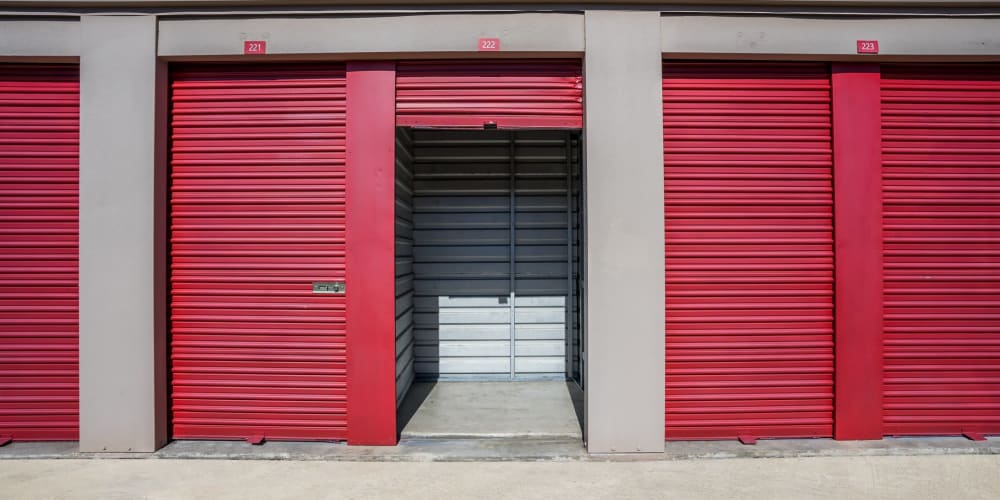 Outdoor drive-up storage units at StorQuest Self Storage in Gainesville, Florida