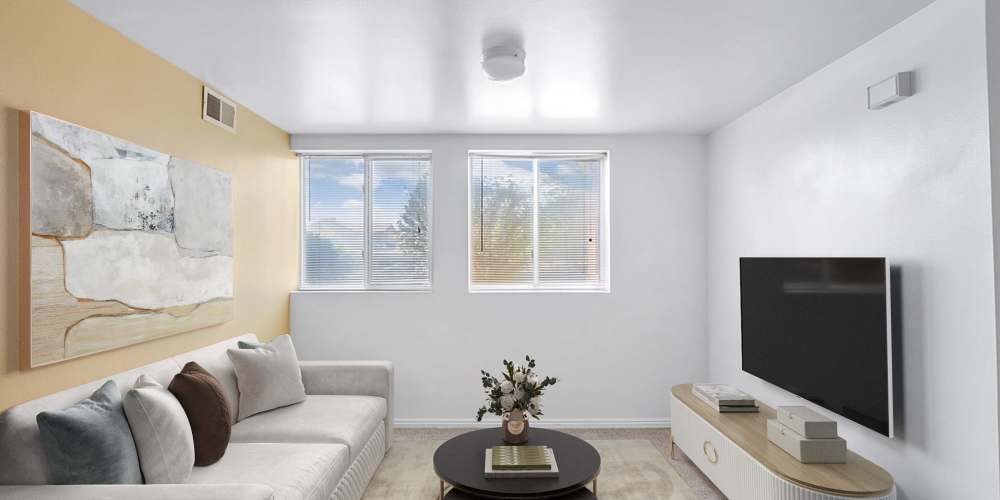 Comfortable living room at Mayflower Harbor at Pilgrims Landing in Lehi, Utah