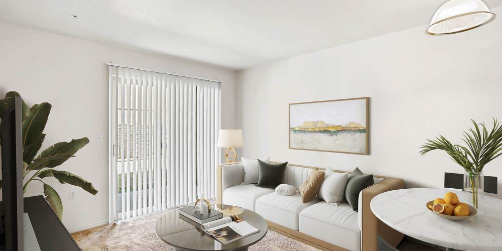 Modern living room at Rose Cove Apartment Homes in Farmington, Utah