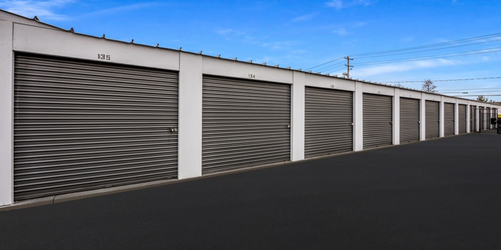 Outdoor drive-up storage units at StorQuest Economy Self Storage in Reynoldsburg, Ohio