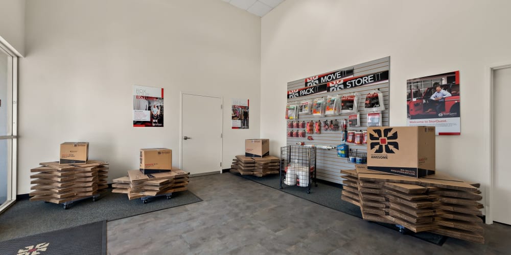 Packing supplies available in the leasing office at StorQuest Self Storage in San Diego, California