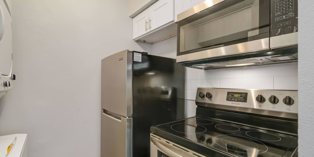 Stainless-steel appliances at Tides on McCallum North in Dallas, Texas