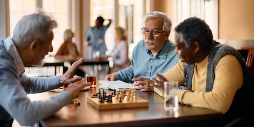 Residents playing chess at Barclay House of Baton Rouge in Baton Rouge, Louisiana