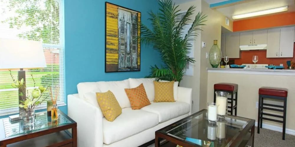 A furnished apartment living room at Vero Green in Vero Beach, Florida
