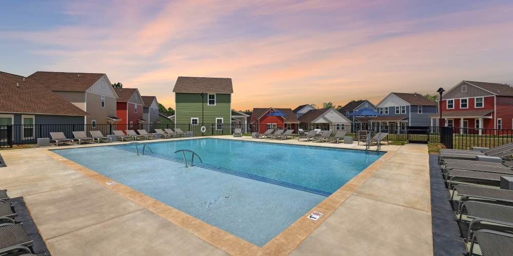 Resort style swimming pool at Hamlet at MidCity in Huntsville, Alabama