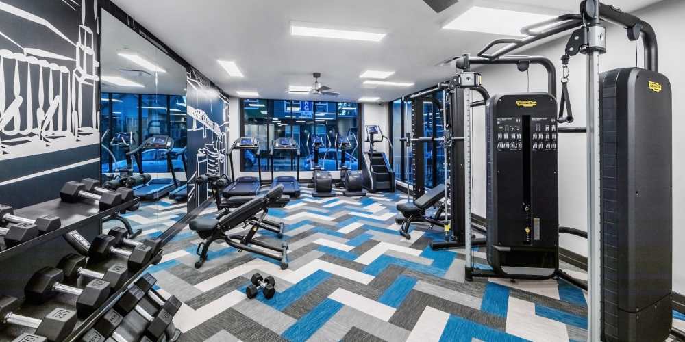Fitness center with cardio equipment at Jasper in Portland, Oregon