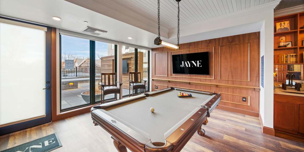 Billiards table in recreation room at Jayne in Denver, Colorado