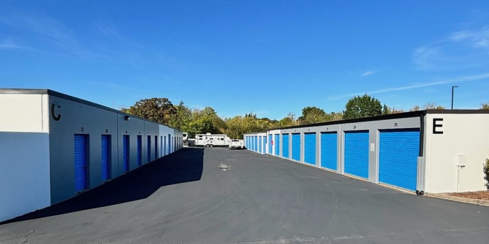 Self storage exterior and driveway at Parkside Mini Storage and RV in Beaverton, Oregon