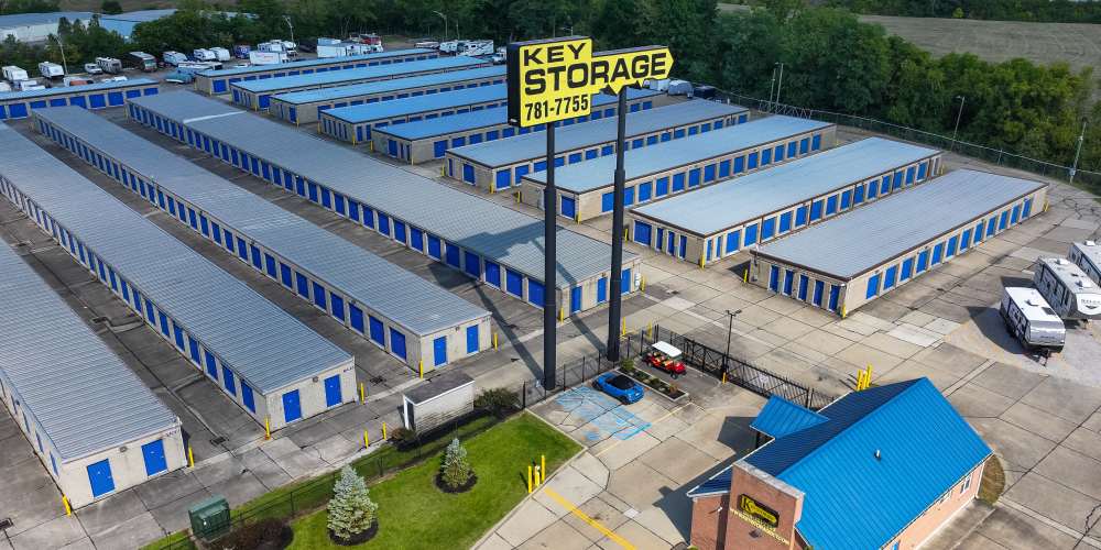 Aerial view of storage facility at Key Storage in Wilder, Kentucky