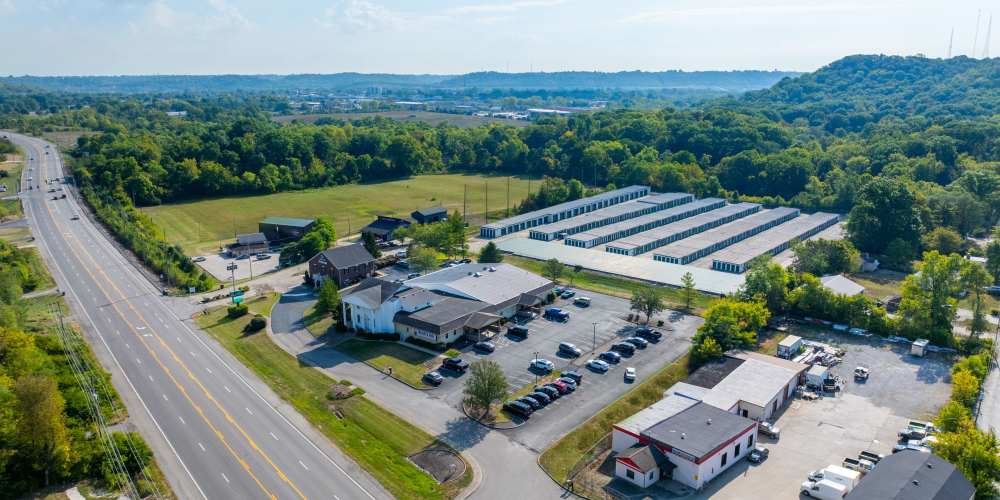 Aerial view of the facility at 3L Self Storage in Fort Wright, Kentucky