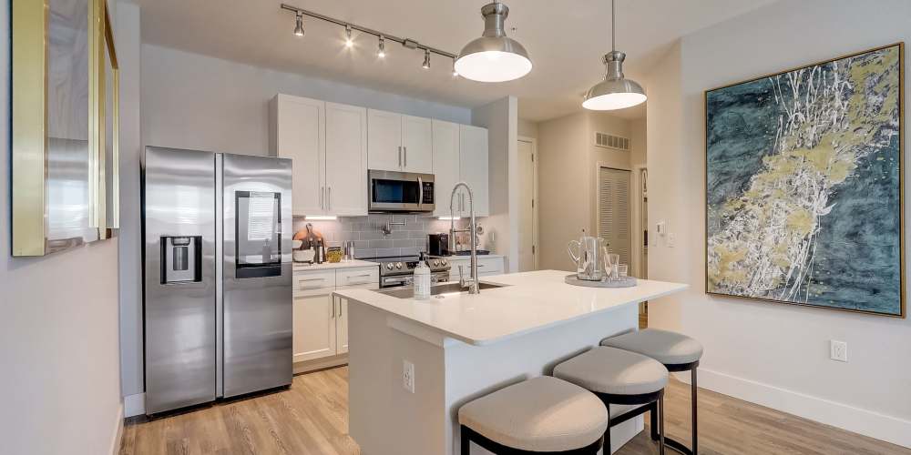 Modern kitchen in a model home at Grande Pointe in Orlando, Florida