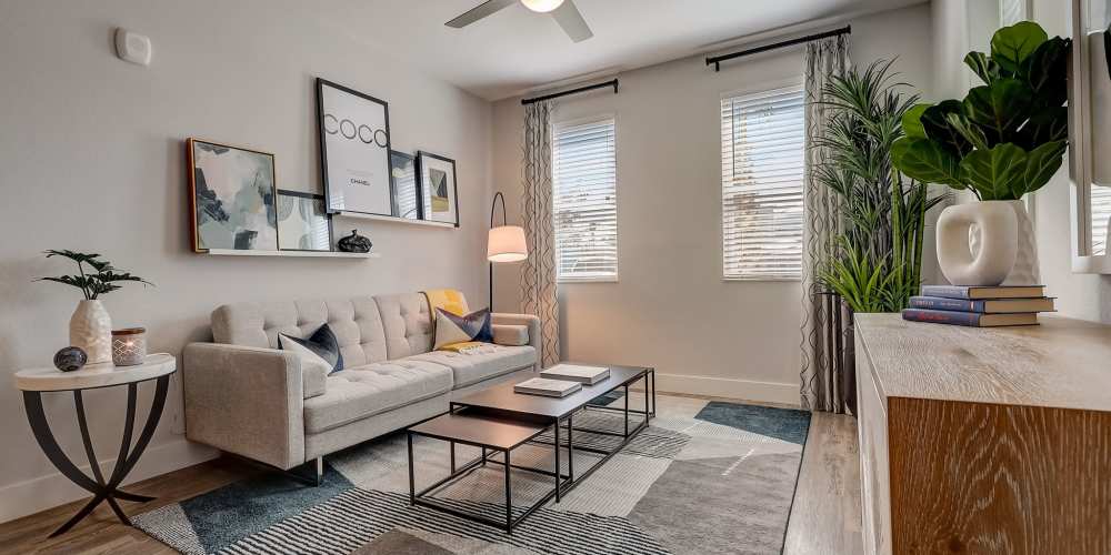 Spacious living room in a model home at Grande Pointe in Orlando, Florida