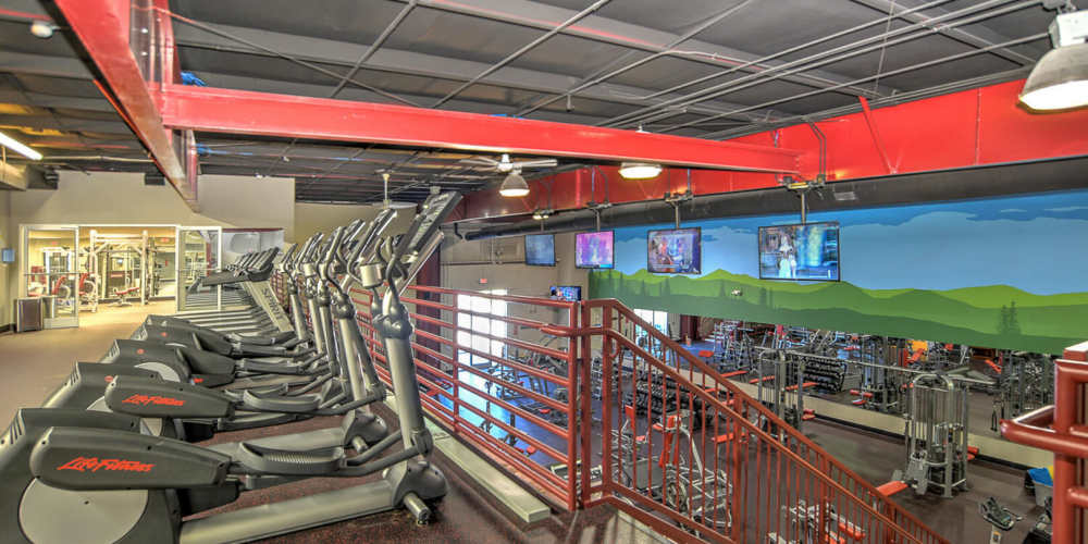 Fitness center with multiple treadmills at 10 Newbridge in Asheville, North Carolina