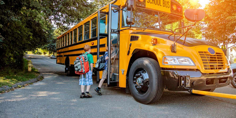 Children boarding their school bus near Marlowe Place in Charlotte,North Carolina