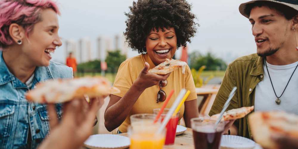 Residents having food near Vistas At 707 in Charlotte, North Carolina