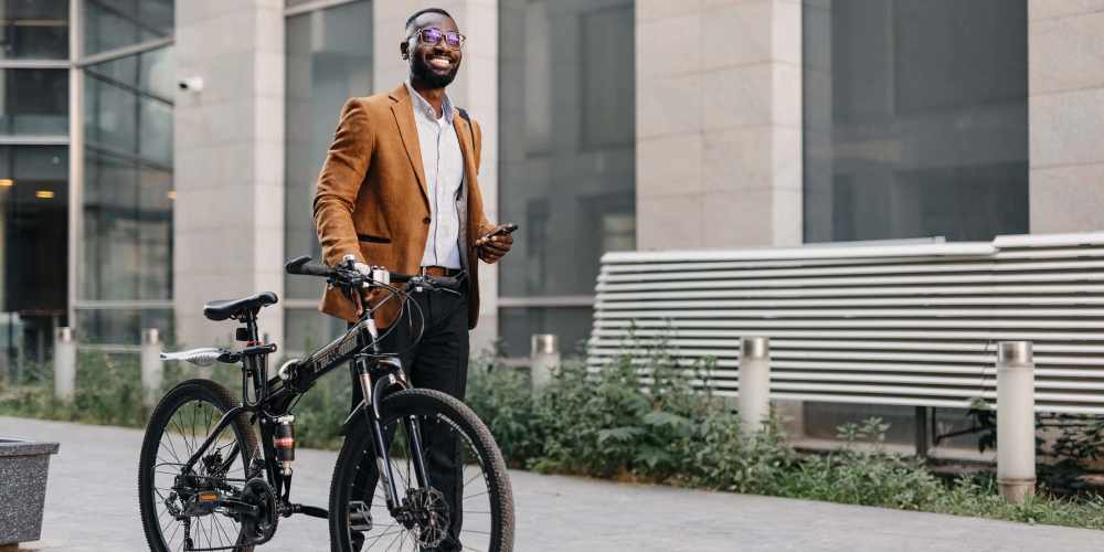 Resident with his bike near Vistas At 707 in Charlotte, North Carolina