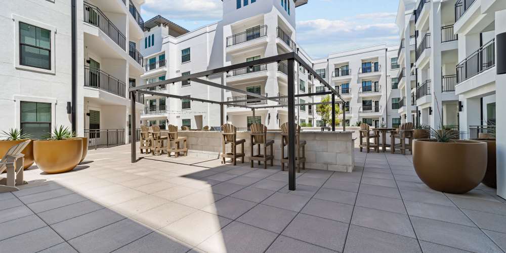 Outside courtyard  seating area  at Harbor Hill in Rockwall, Texas